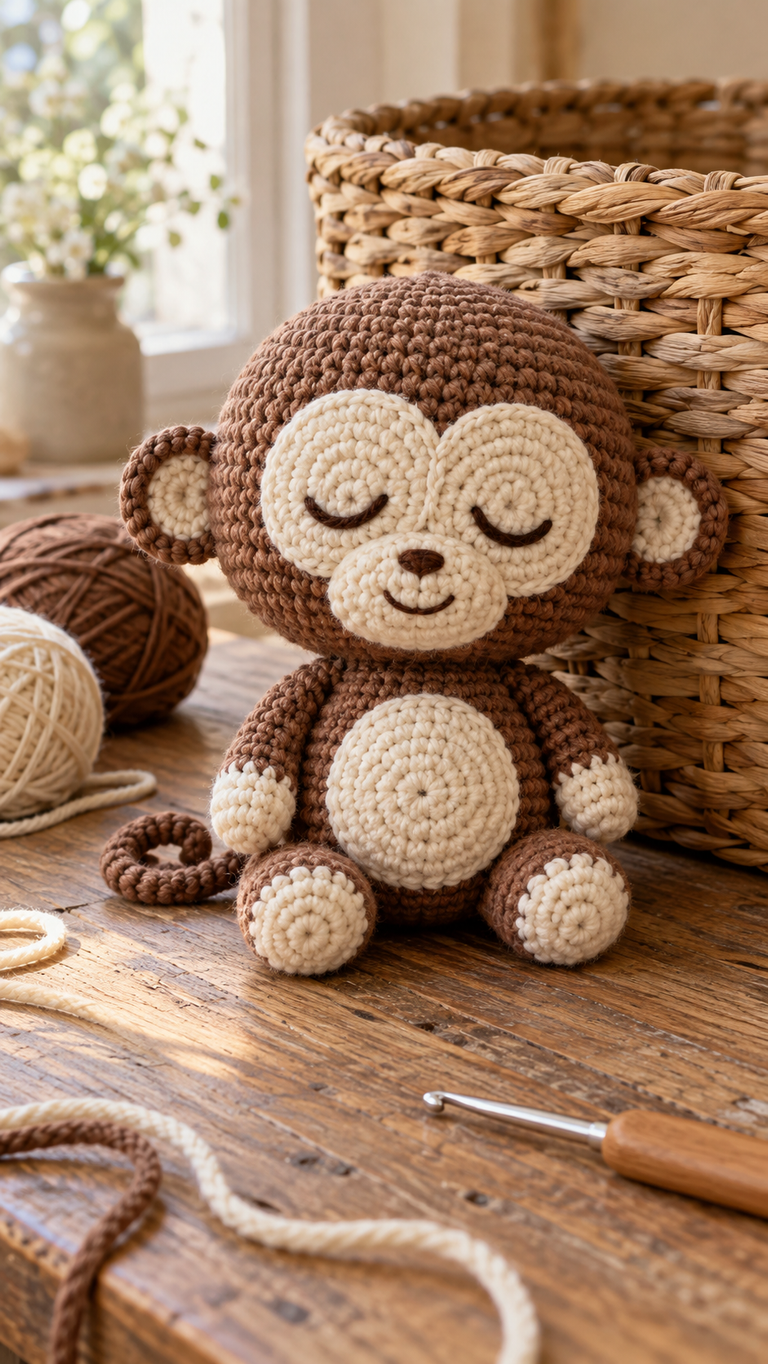 Crochet a Little Sleepy Monkey: A Cozy Seated Amigurumi With a Curly Tail