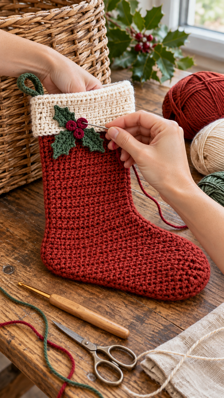 Crochet a Little Holly Christmas Stocking: A Cozy Mini Gift Stocking With a Folded Cuff