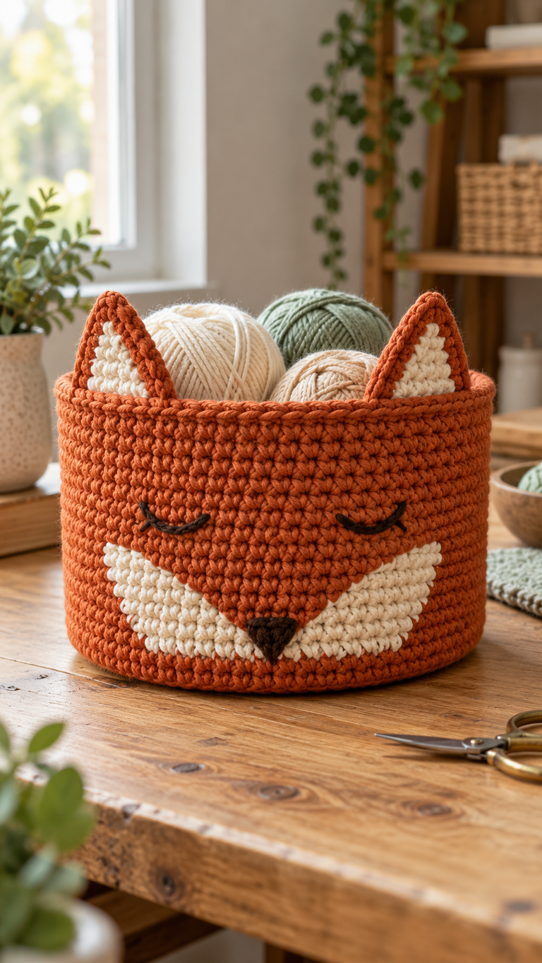 Woodland Fox Crochet Basket: A Cheerful Little Home for Your Yarn