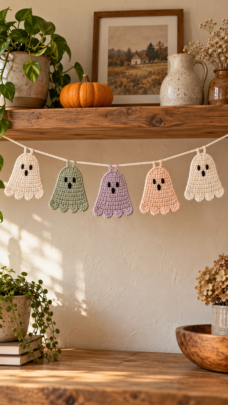 Little Ghost Crochet Garland: A Soft and Cheerful Halloween Decoration