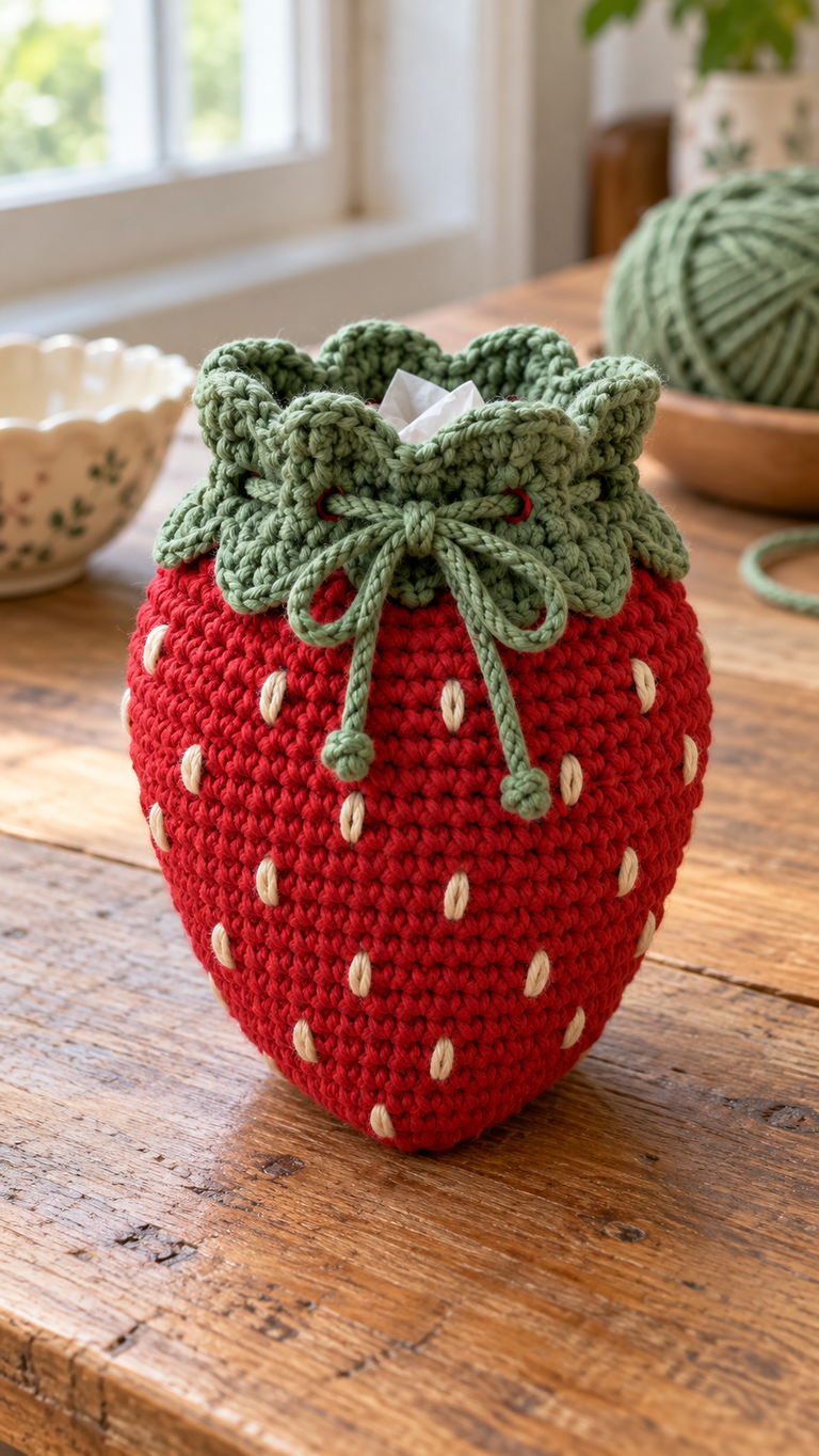 Berry Sweet Crochet Gift Pouch: A Little Strawberry With a Drawstring Top